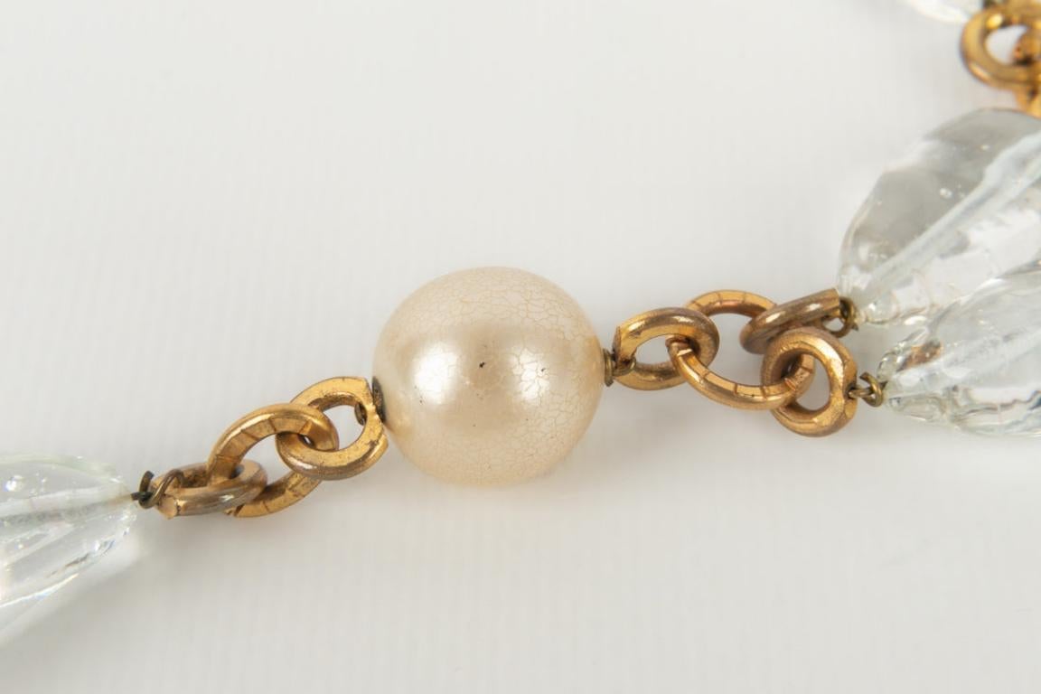 Chanel Necklace Haute Couture in Golden Metal with Transparent Glass Pearls For Sale 2