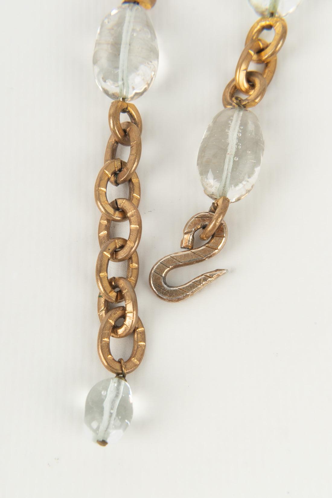 Chanel Necklace Haute Couture in Golden Metal with Transparent Glass Pearls For Sale 4