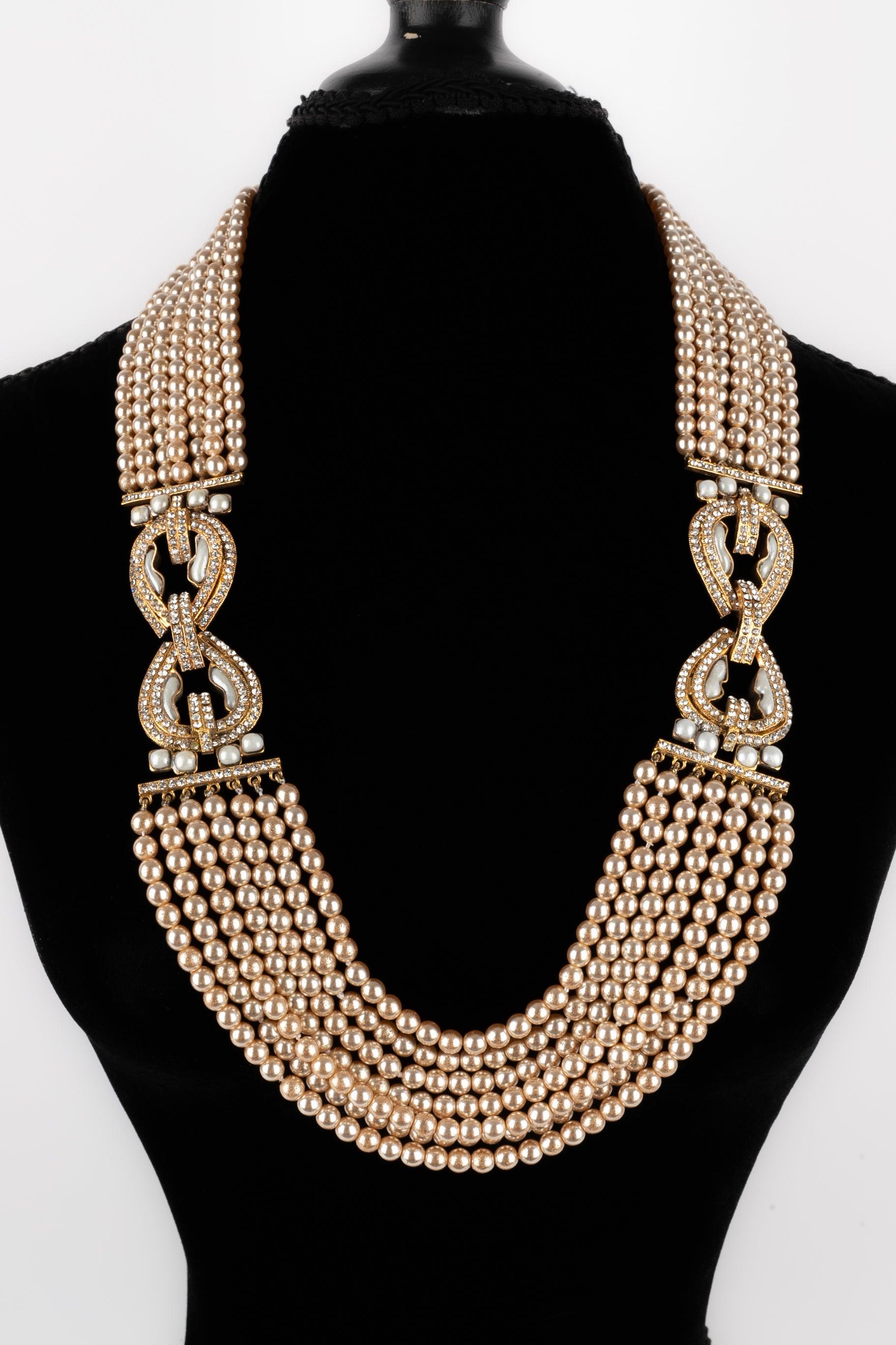 Chanel Necklace Haute Couture with Costume Pearls, 2cc3 In Good Condition For Sale In SAINT-OUEN-SUR-SEINE, FR