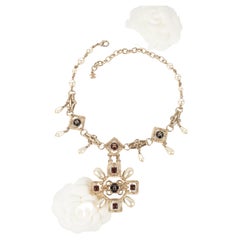 Chanel Necklace in Champagne Metal, Burgundy Resin and Fancy Pearly Beads, 2017