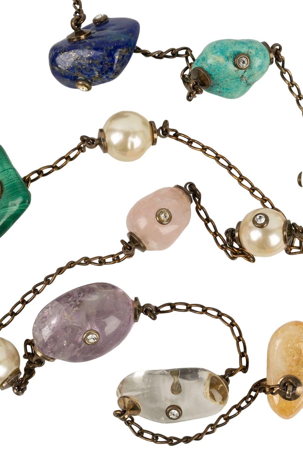 Chanel Collier de perles en métal cuivré et pierres dures en vente 7