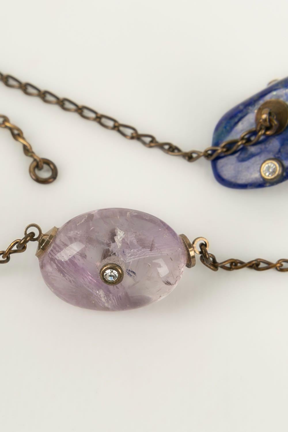 Chanel Collier de perles en métal cuivré et pierres dures en vente 1