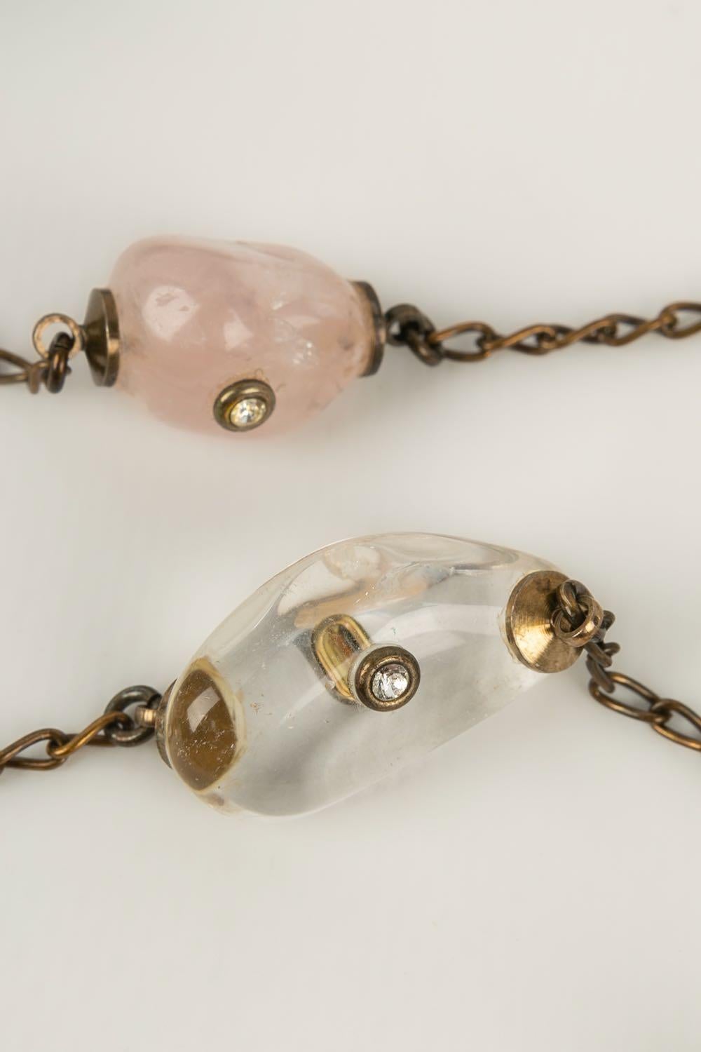 Chanel Collier de perles en métal cuivré et pierres dures en vente 2