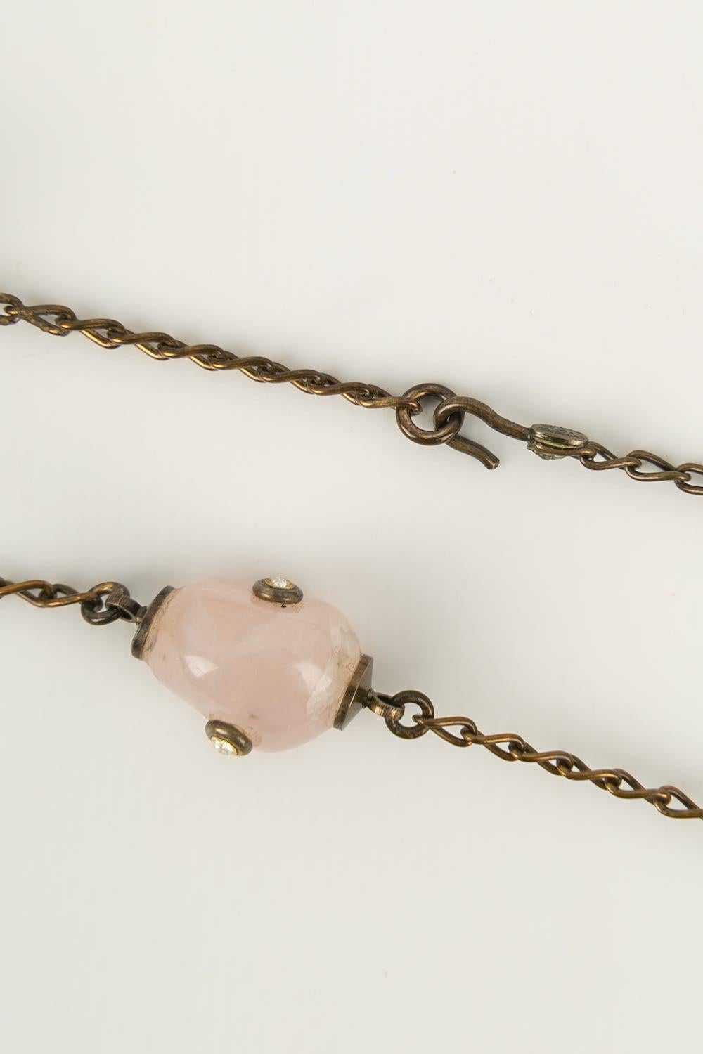 Chanel Collier de perles en métal cuivré et pierres dures en vente 3