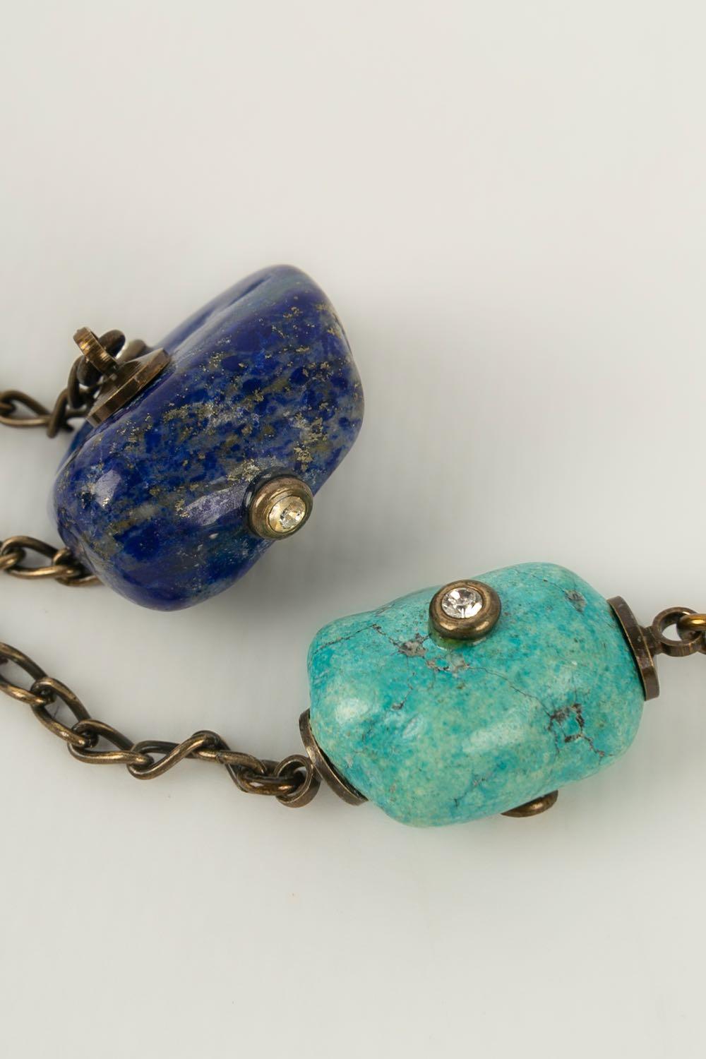 Chanel Collier de perles en métal cuivré et pierres dures en vente 4