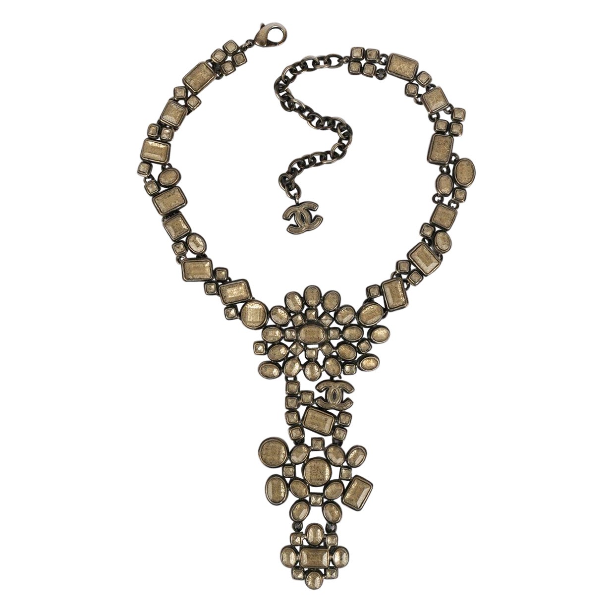 Chanel Collier en métal plaqué argent foncé