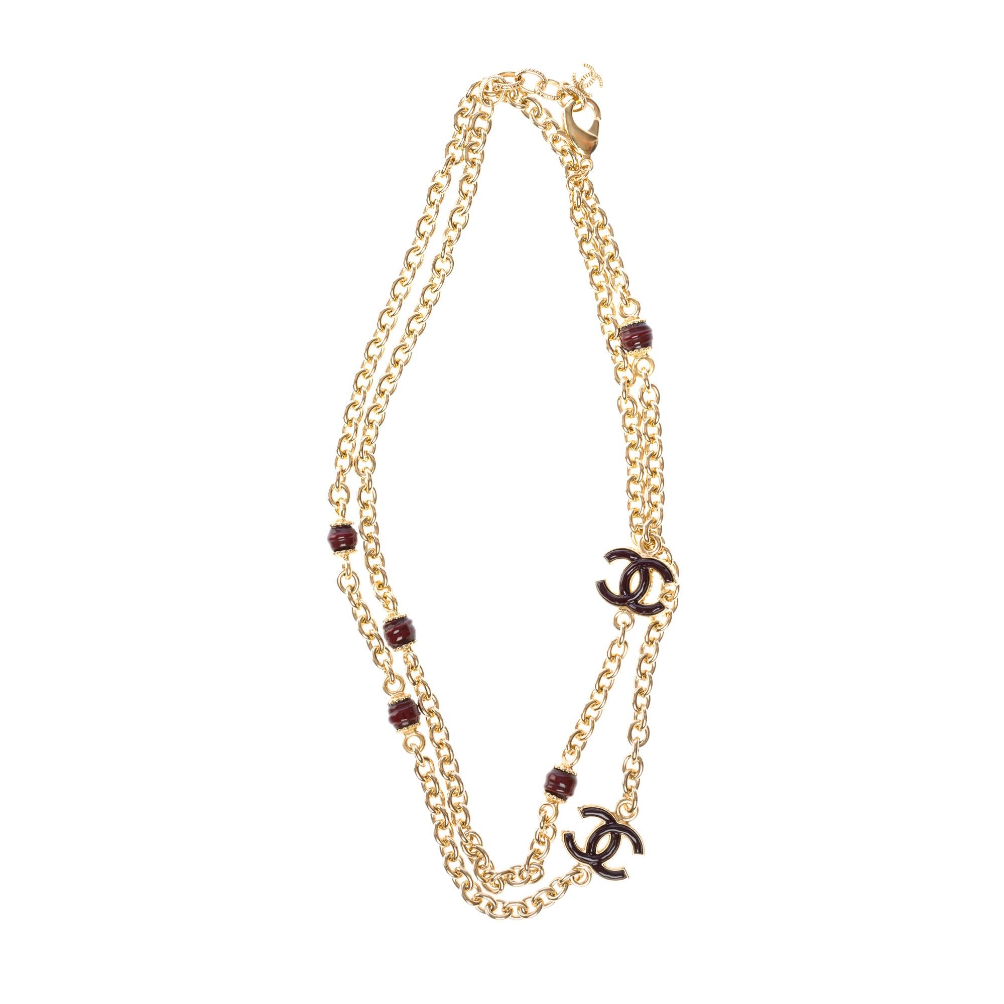 Women's Chanel Necklace in gold metal and brown CC