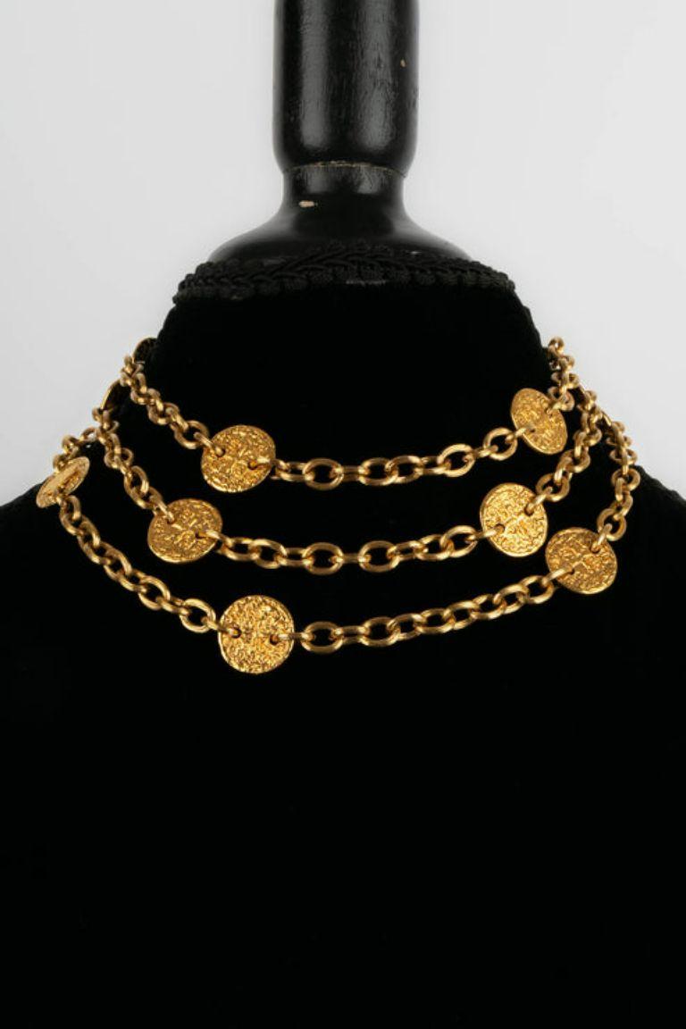 Women's Chanel Necklace in Gold Metal Chain and Medals For Sale