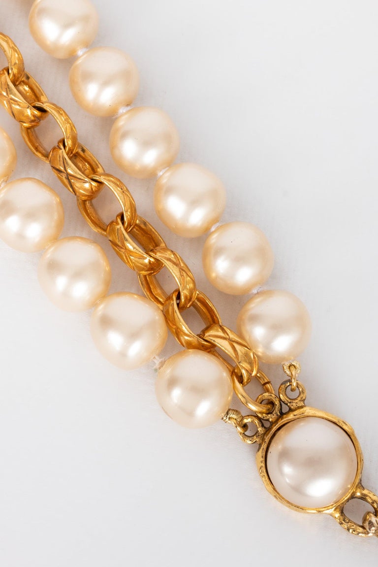 Collier Fantaisie Vintage En Métal Doré Et Perles - Occasion, Bon état Général