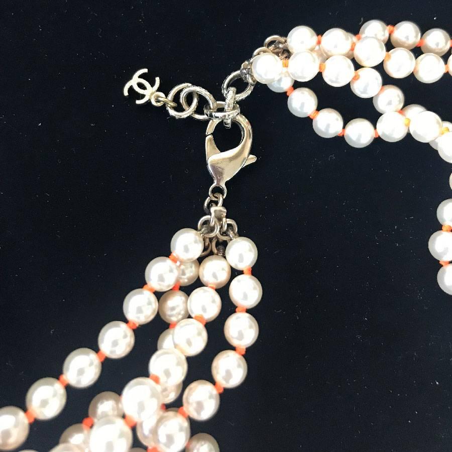 Women's CHANEL Necklace in Pearls and Orange Molten Glass with Orange Fluorescent Nodes