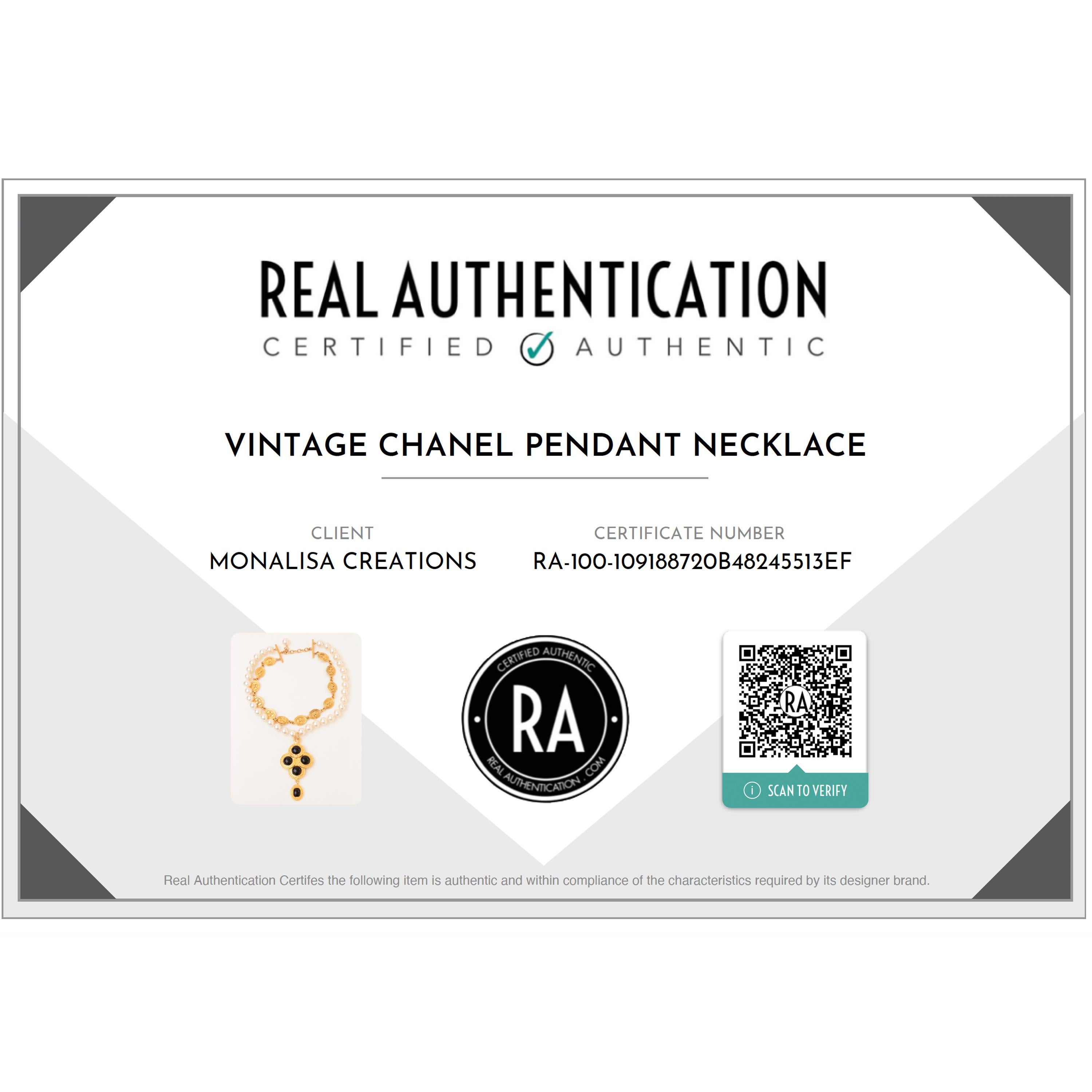 Chanel Necklace Large Medallion Pendant Poured Glass Pearls Vintage 90s + COA For Sale 15