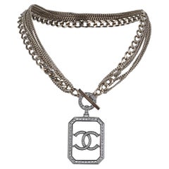 Chanel Necklace Multi Chain Silver CC Pendant SS 2018