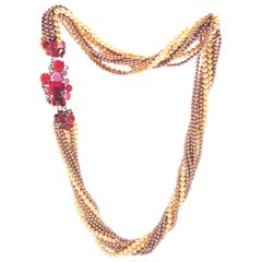 Chanel Necklace Multistrand Faux Pearl Poured Glass Camellia Accents Goossens 