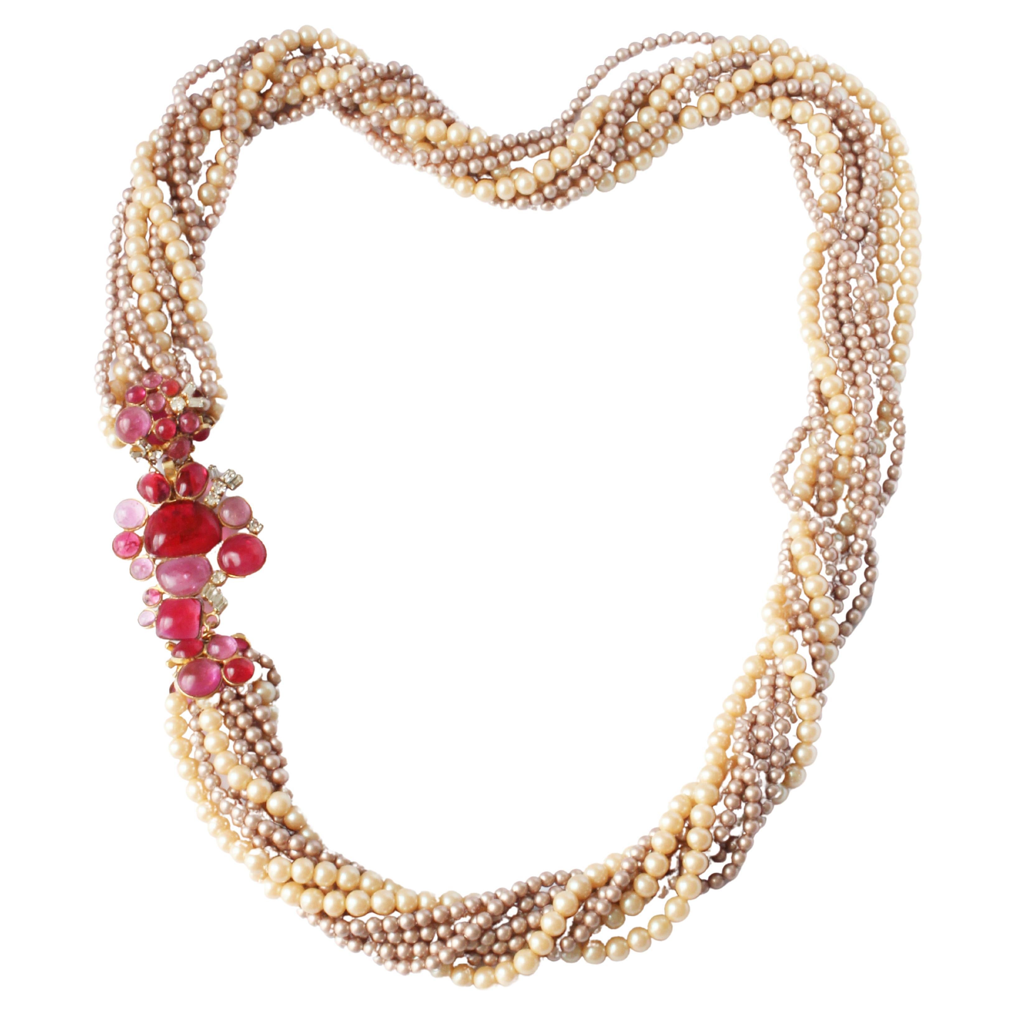 Chanel Necklace Multistrand Faux Pearl Poured Glass Camellia Accents  Goossens For Sale at 1stDibs