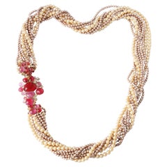 Chanel Necklace Multistrand Faux Pearl Poured Glass Camellia Accents Goossens 