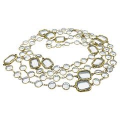 CHANEL Necklace/Sautoir with 12 clear Chicklets, signed 1981, gold plate
