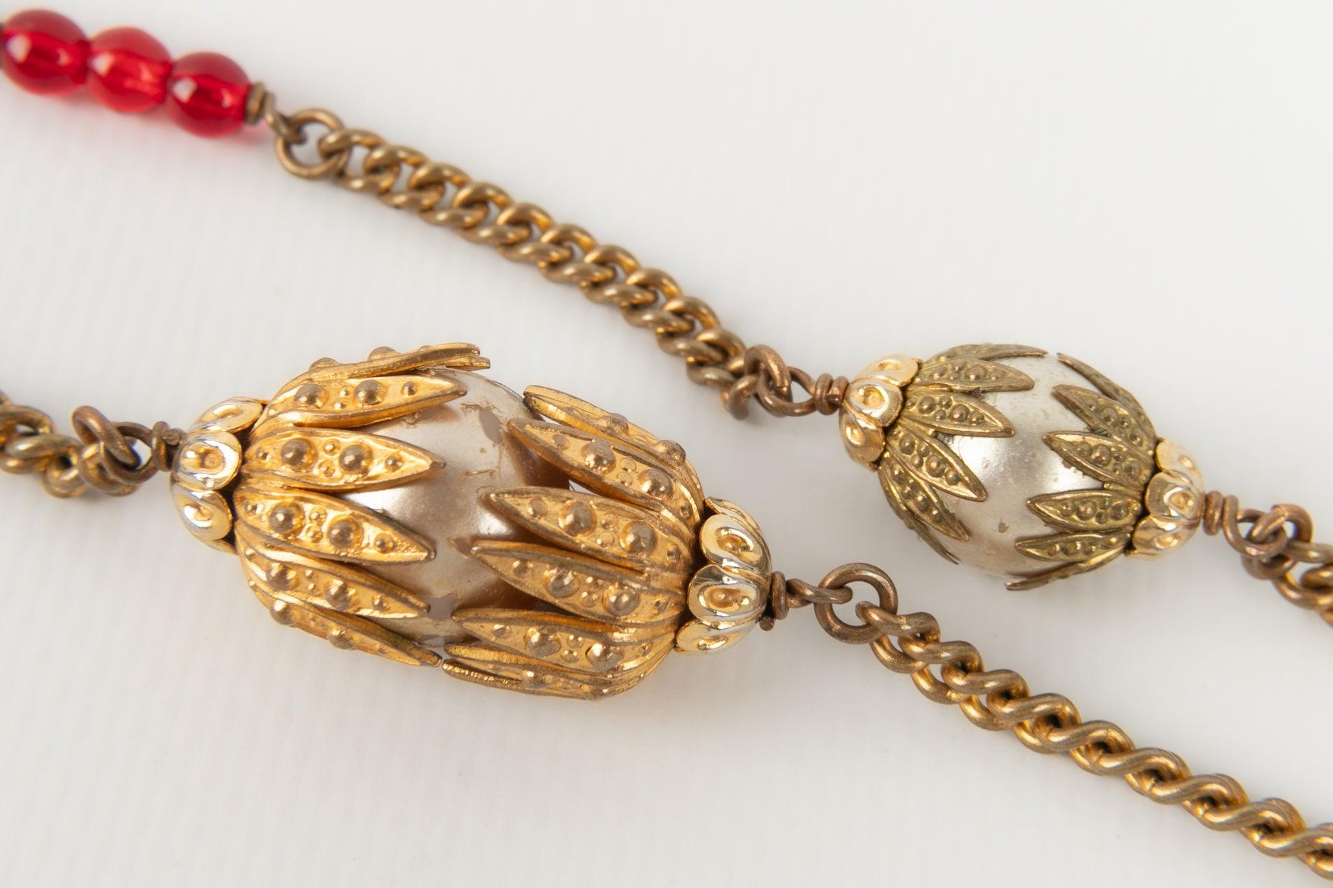 Chanel Halskette / Sautoir mit Glasperlen und Perlen im Kostüm Perlen im Angebot 2