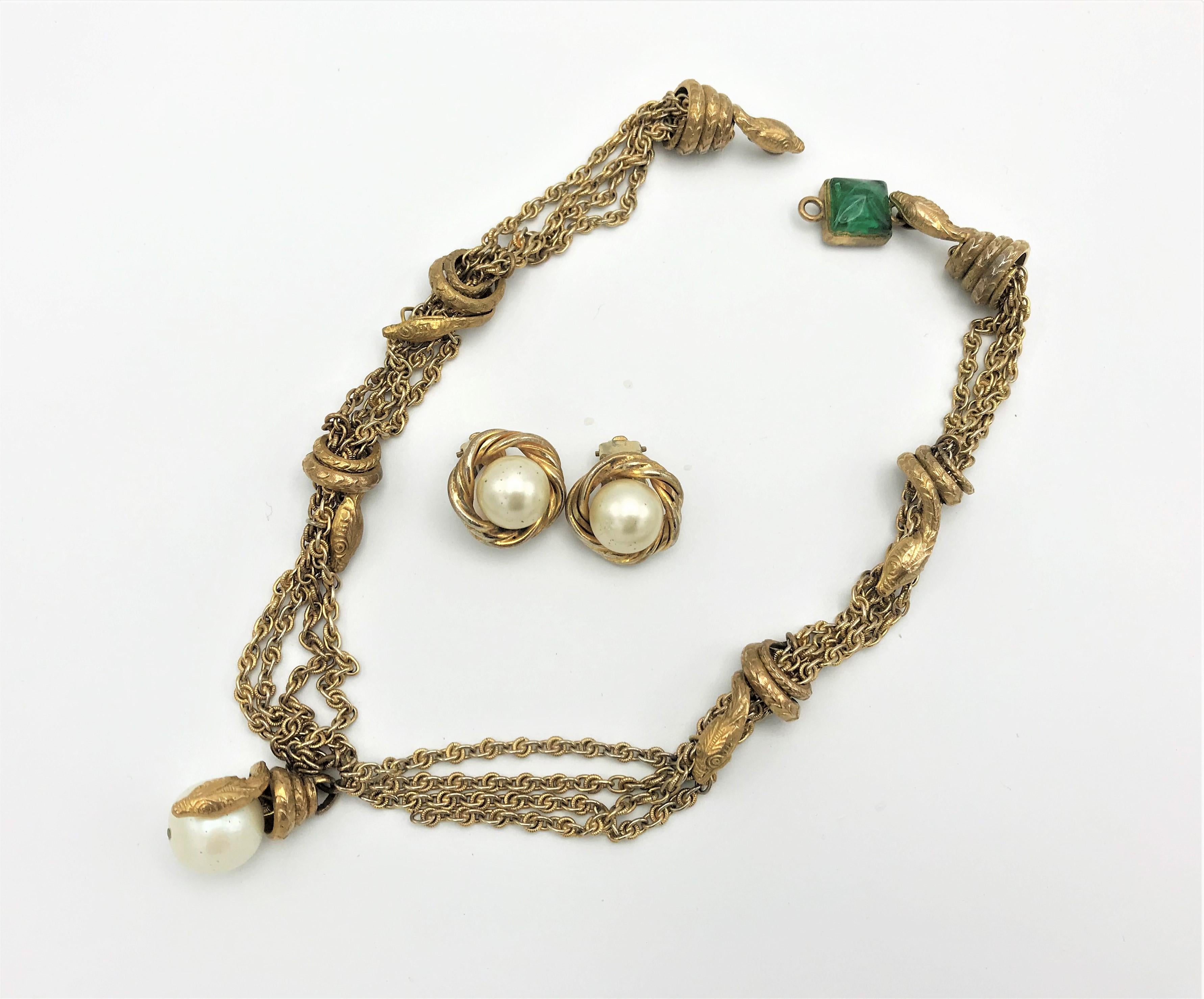 Chanel necklace with ear clips signed with 3 stars *** from 1960 In Good Condition In Stuttgart, DE