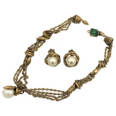 Chanel necklace with ear clips signed with 3 stars *** from 1960