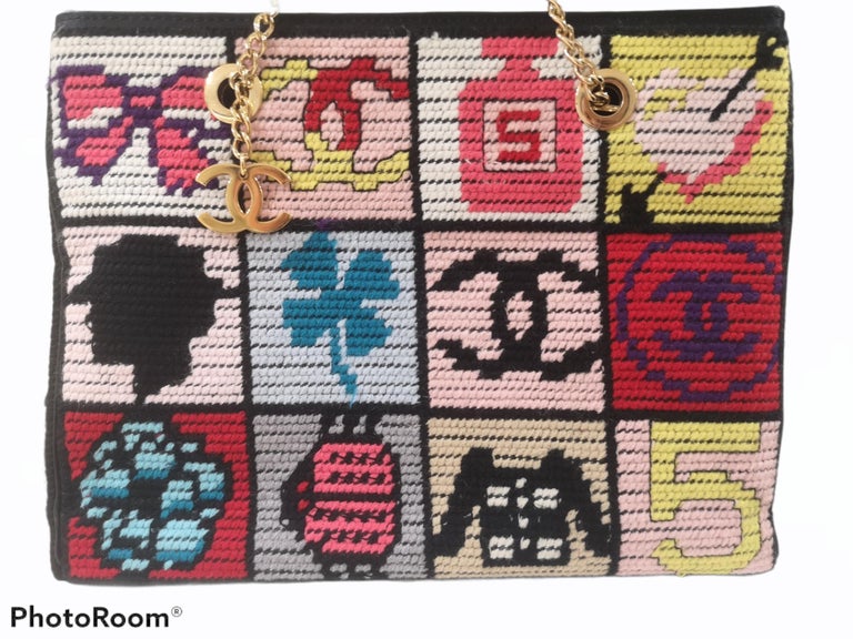 Chanel needlepoint symbols multicoloured shoulder bag at 1stDibs