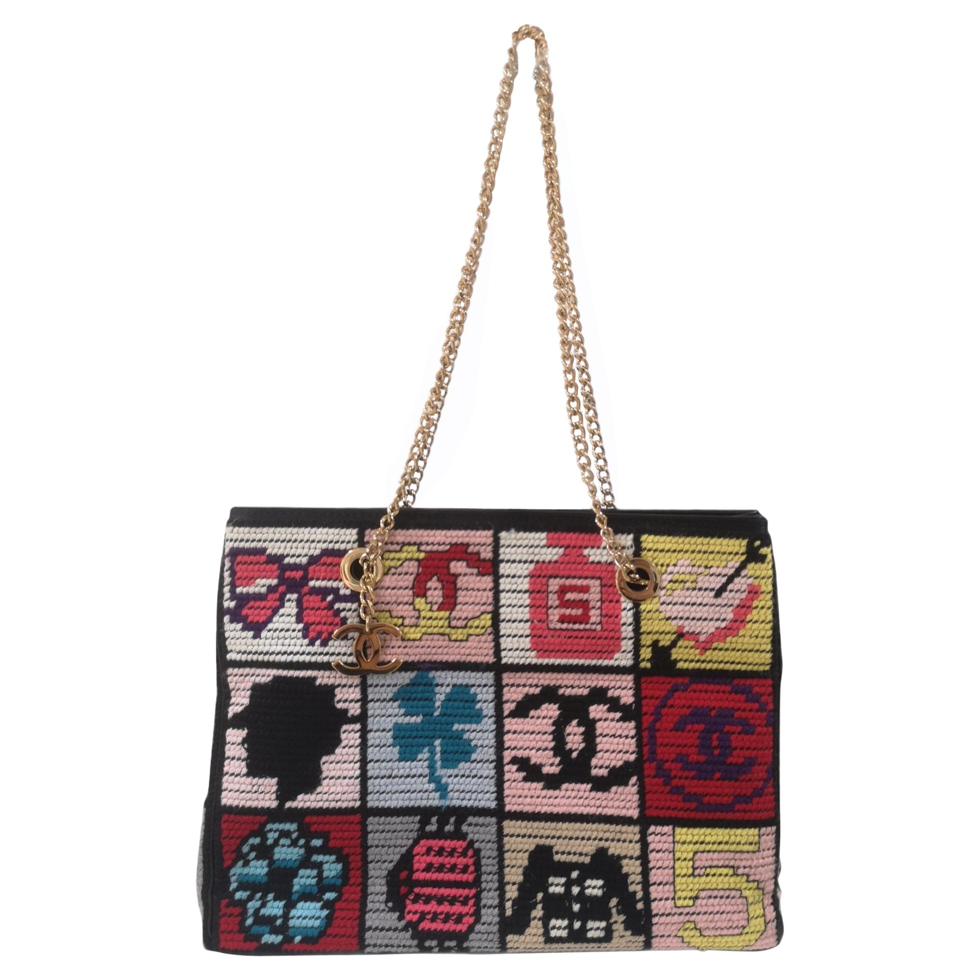 Chanel needlepoint symbols multicoloured shoulder bag at 1stDibs