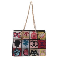 Vintage Chanel needlepoint symbols multicoloured shoulder bag 