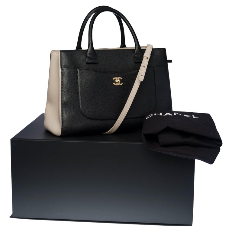 Chanel Neo Executive Tote Bag Riemen aus schwarz und beige gemasertem  Leder, GHW