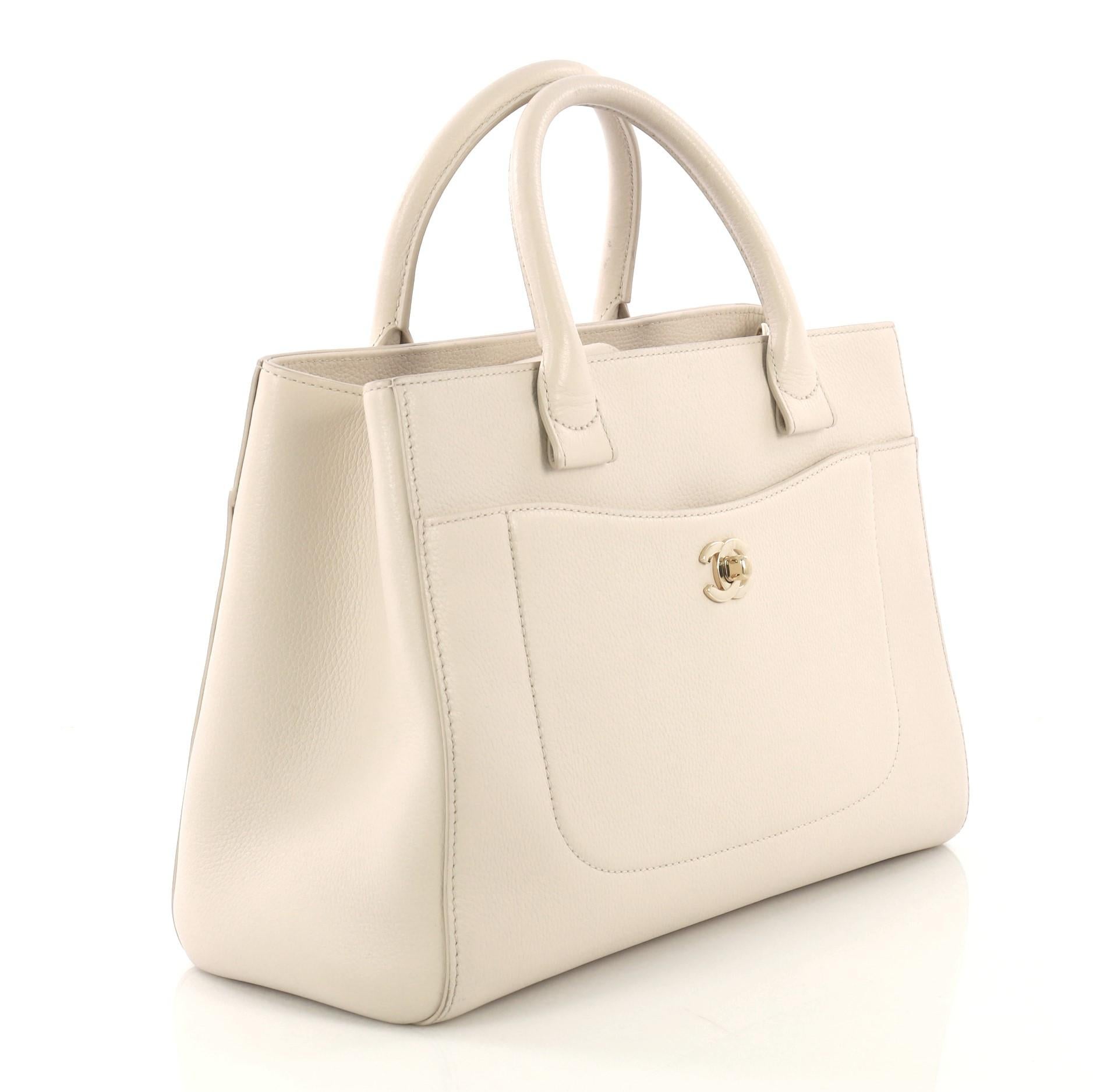 White Chanel Neo Executive Tote Grained Calfskin Small