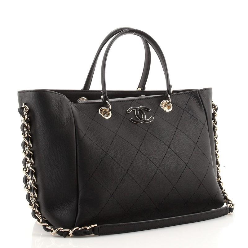 Black Chanel Neo Soft Shopping Tote Quilted Bullskin Small