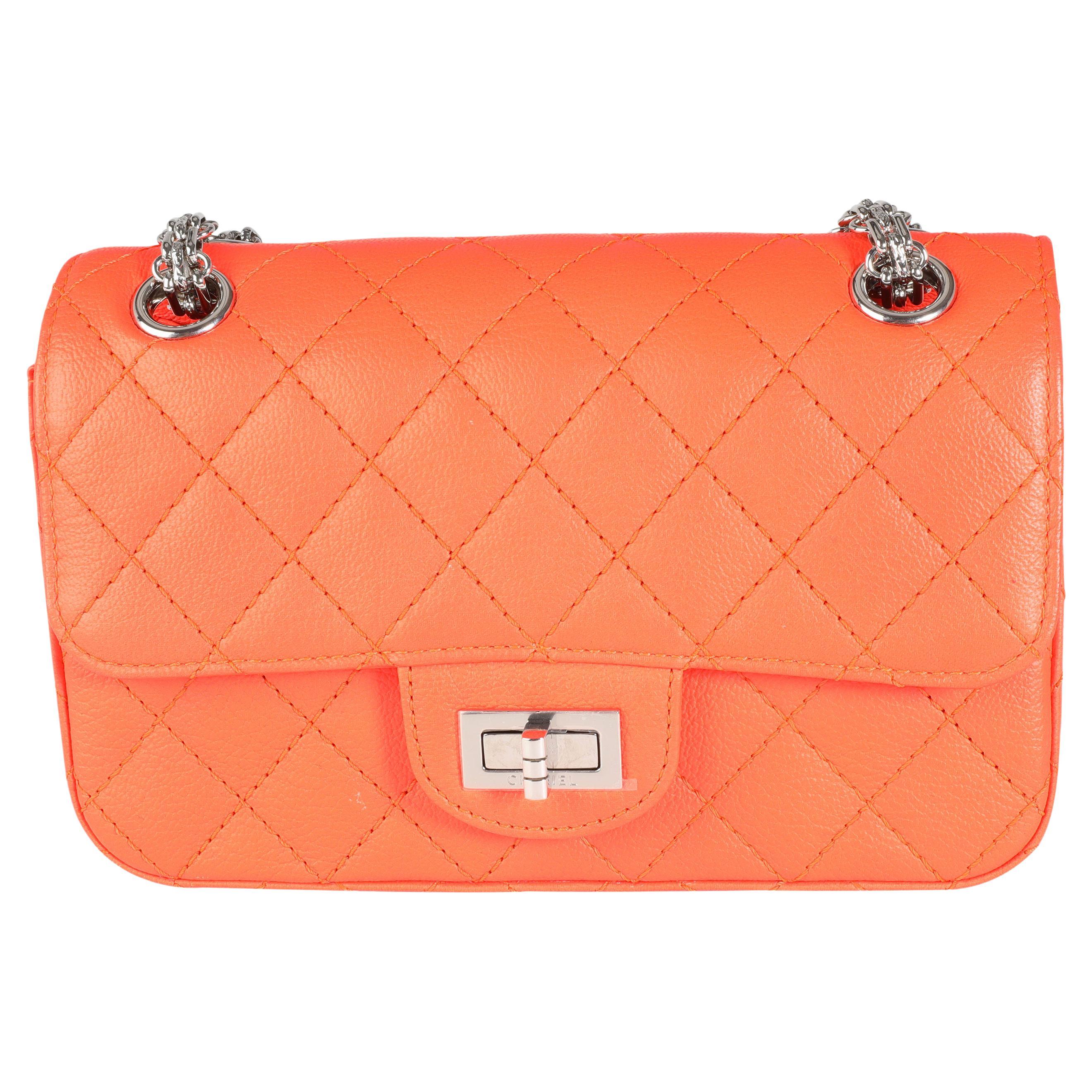 Chanel Neon Orange Quilted Chévre Leather Reissue 2.55 224 Bag