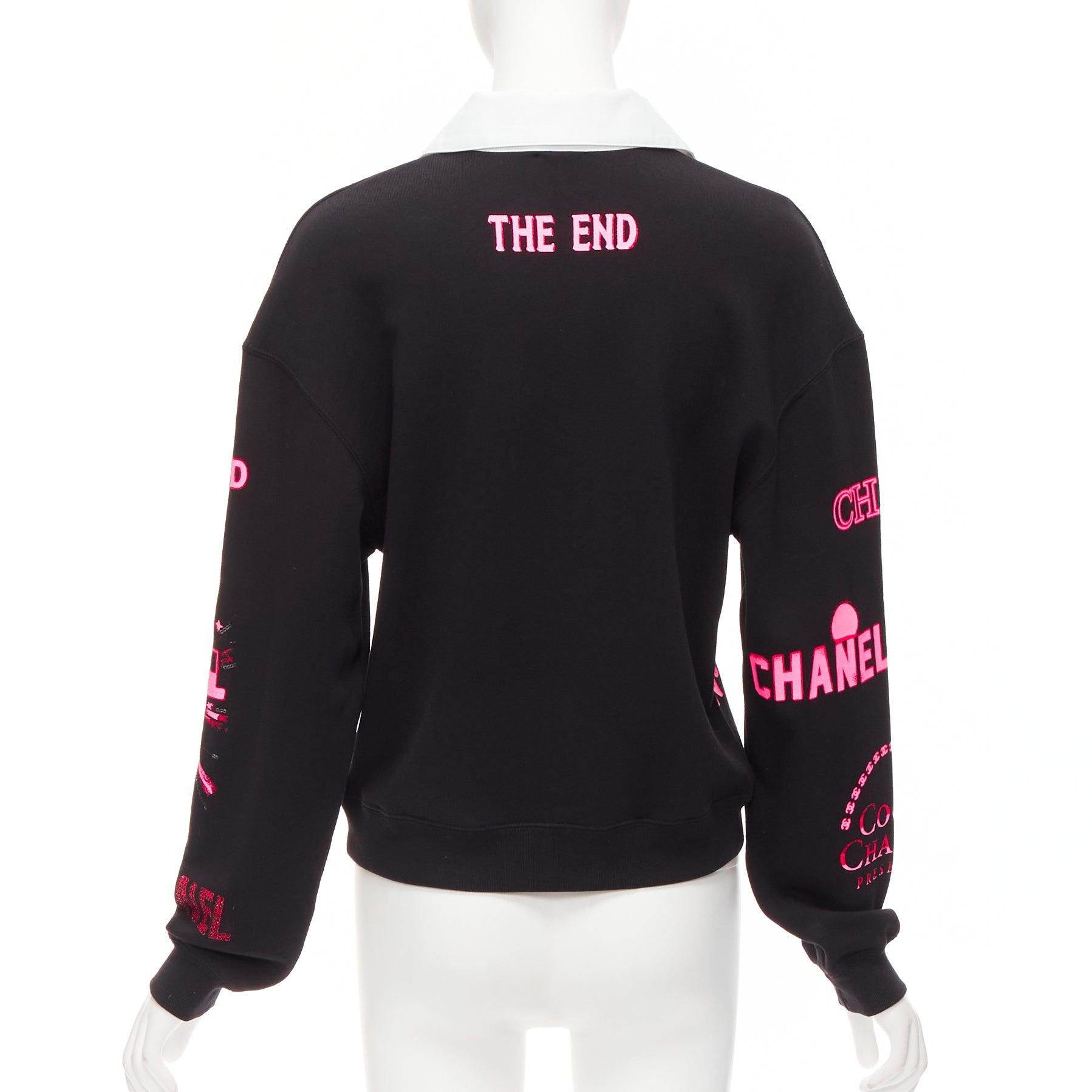 Donna Chanel rosa neon nero logo CC grafico cotone 5 bottoni argento polo S