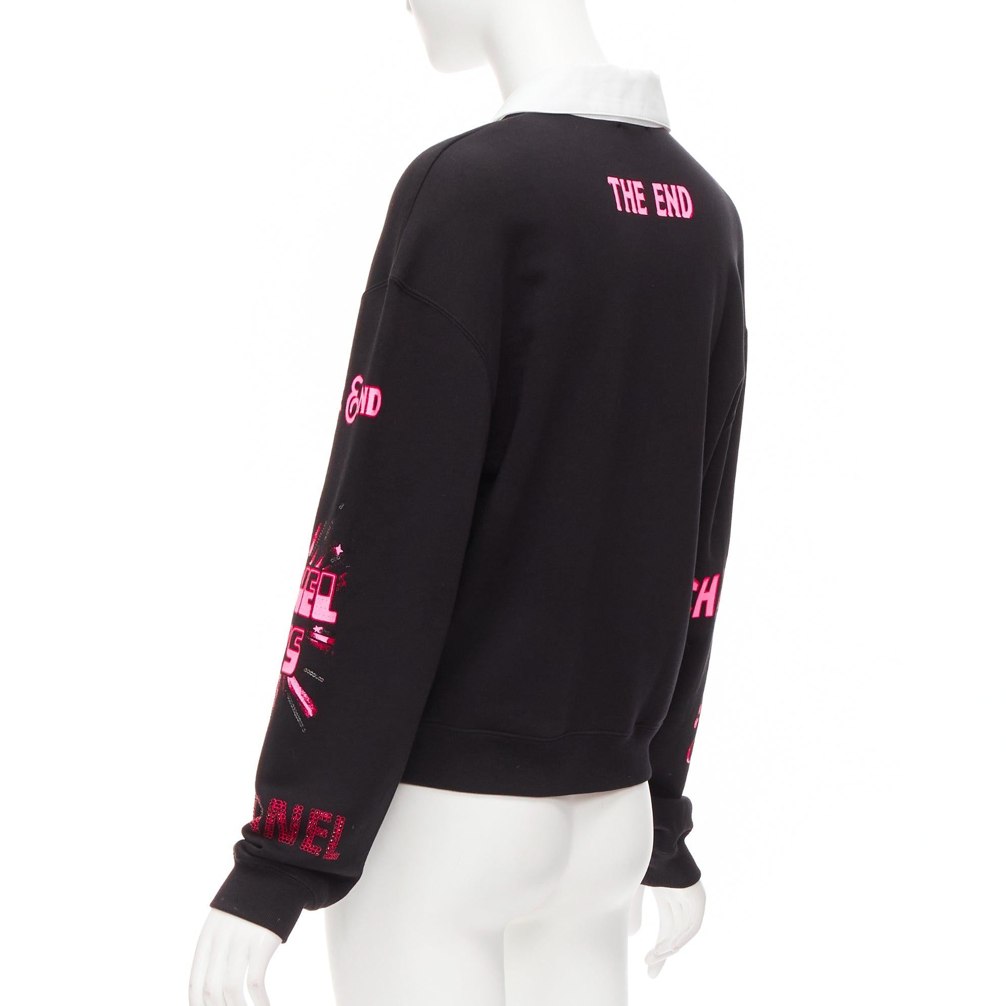 CHANEL neon pink black CC logo graphic cotton 5 silver button polo shirt S For Sale 2