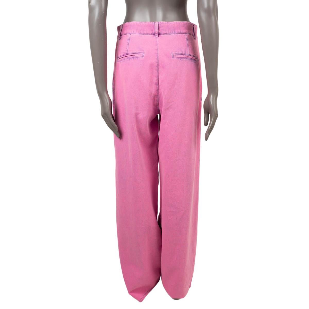 Women's CHANEL neon pink cotton 2021 21S HIGH RISE WIDE LEG Jeans Pants 40 M For Sale