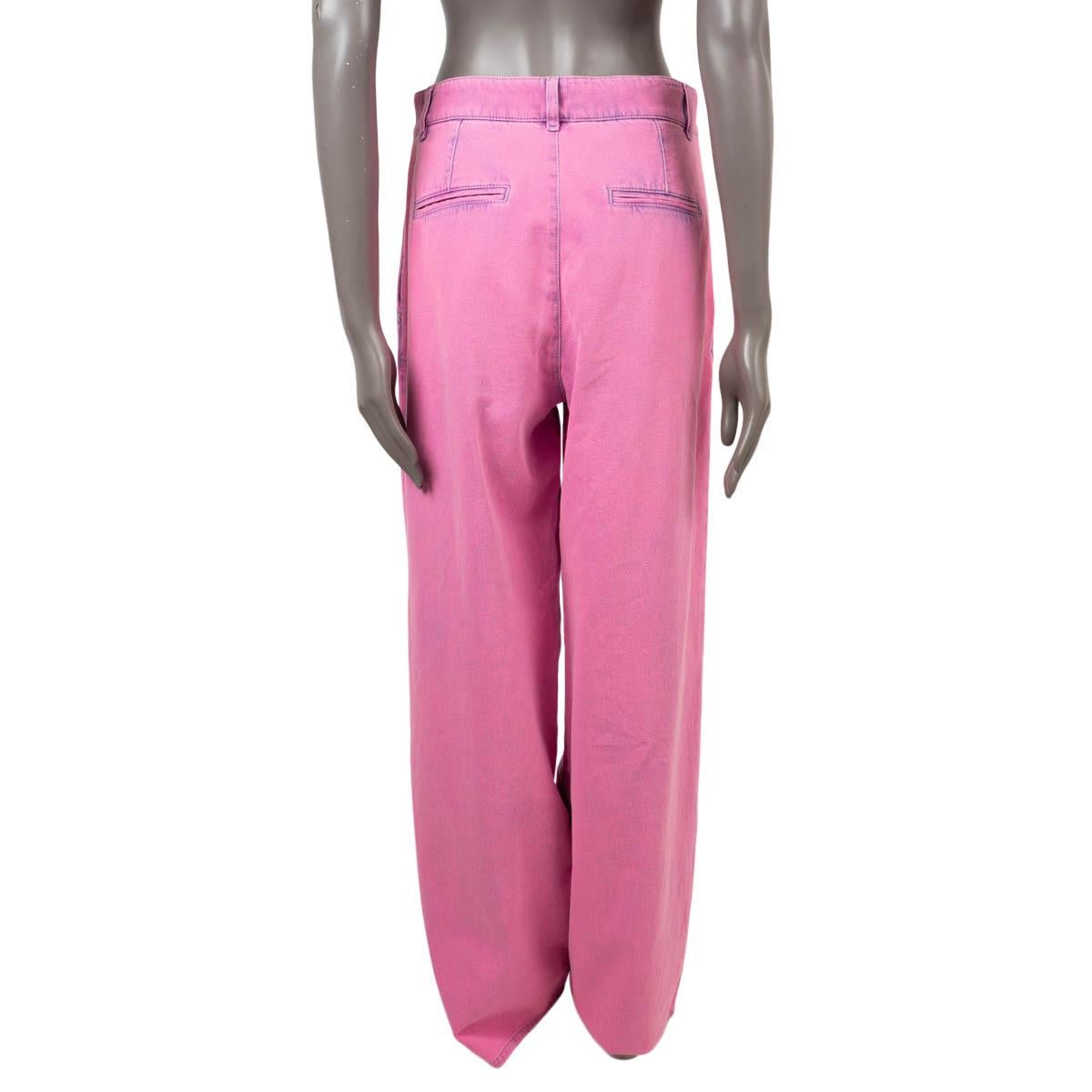 Pink CHANEL neon pink cotton 2021 21S HIGH RISE WIDE LEG Jeans Pants 40 M For Sale