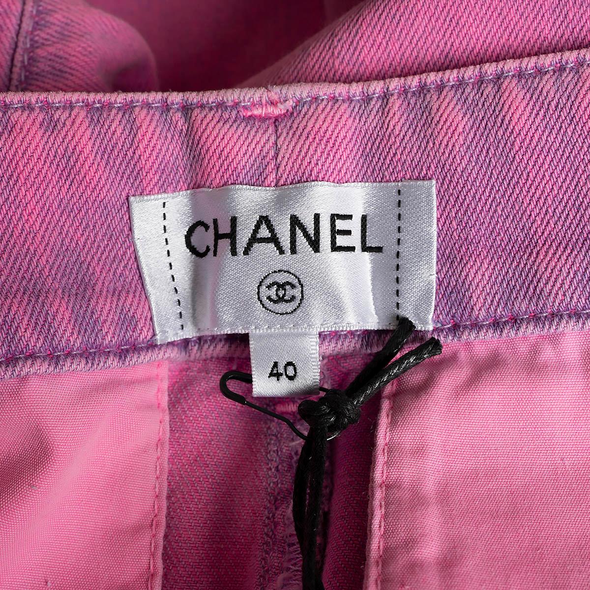 CHANEL neon pink cotton 2021 21S HIGH RISE WIDE LEG Jeans Pants 40 M For Sale 2