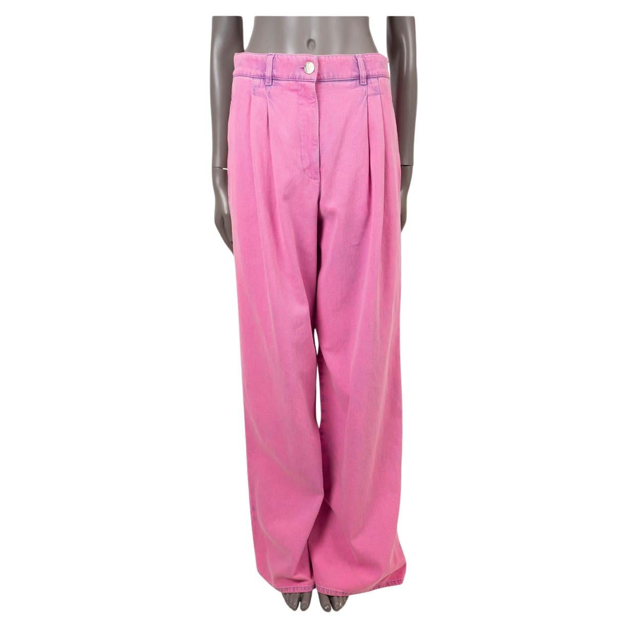 CHANEL neon pink cotton 2021 21S HIGH RISE WIDE LEG Jeans Pants 40 M For Sale