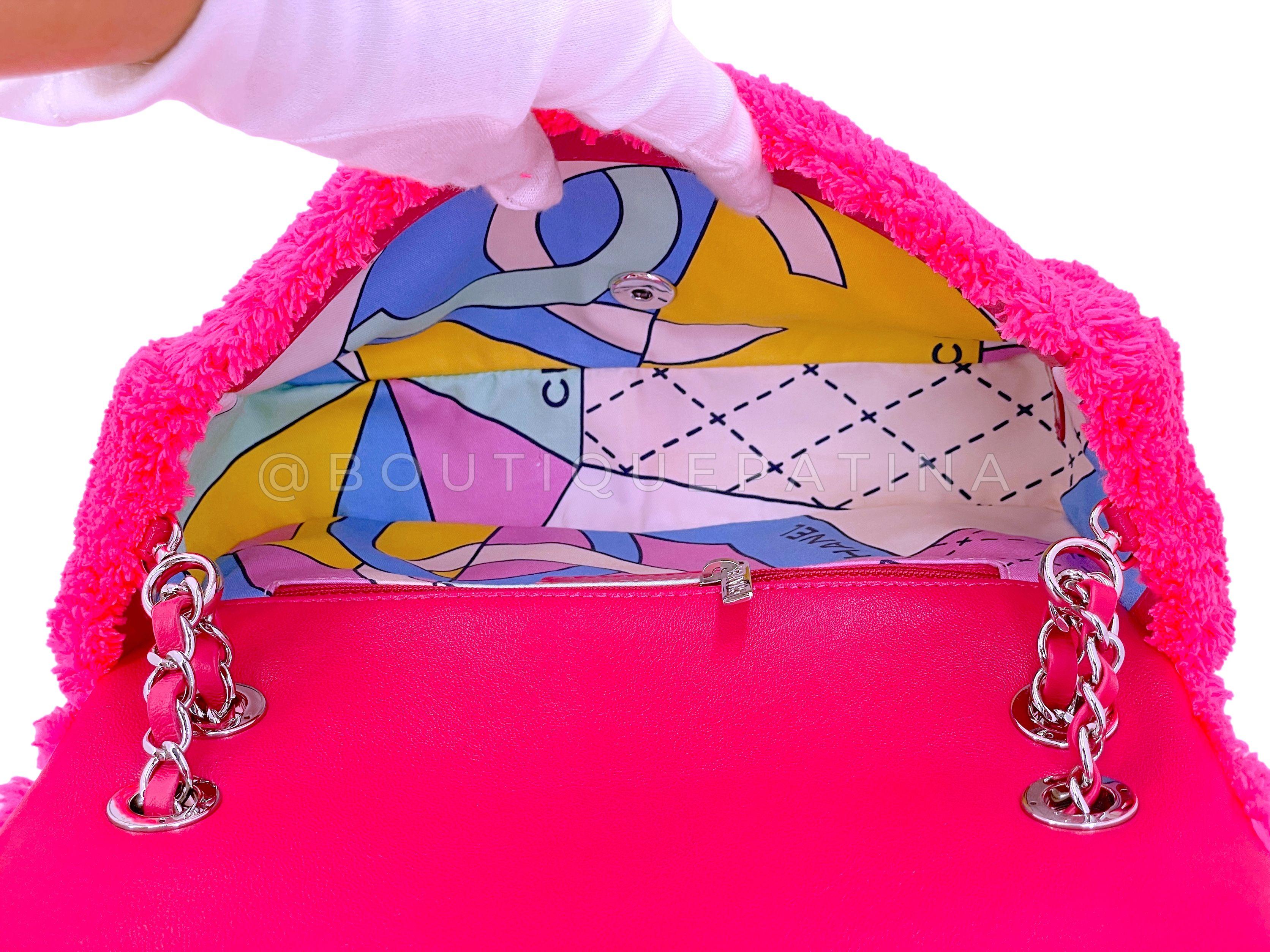Chanel Neon Pink Terry Fur Flap Bag 67683 For Sale 6