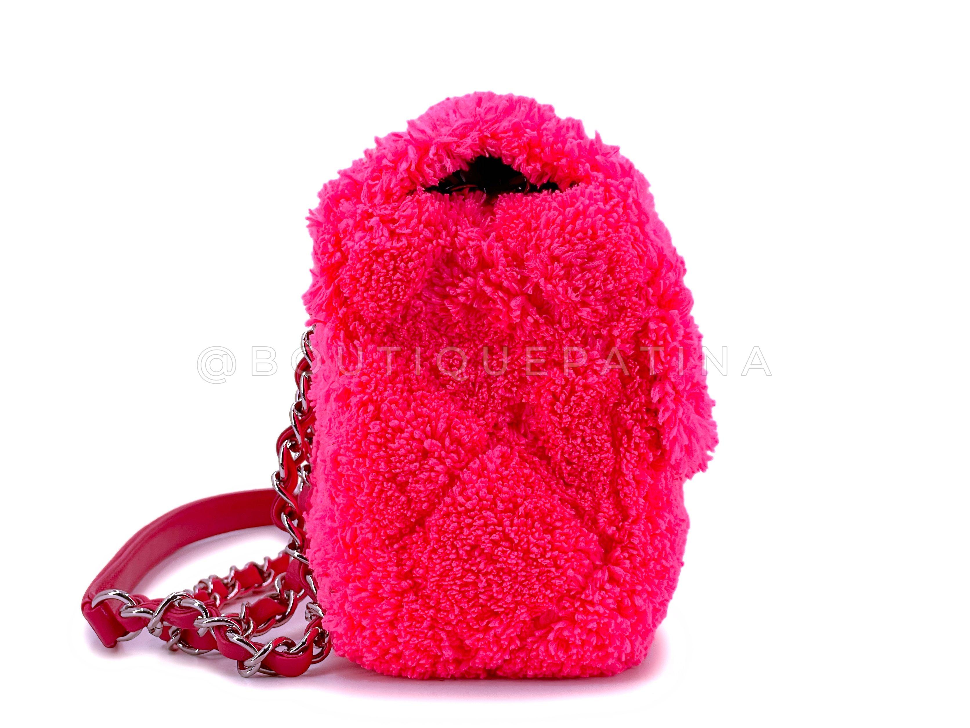 Women's Chanel Neon Pink Terry Fur Flap Bag 67683 For Sale