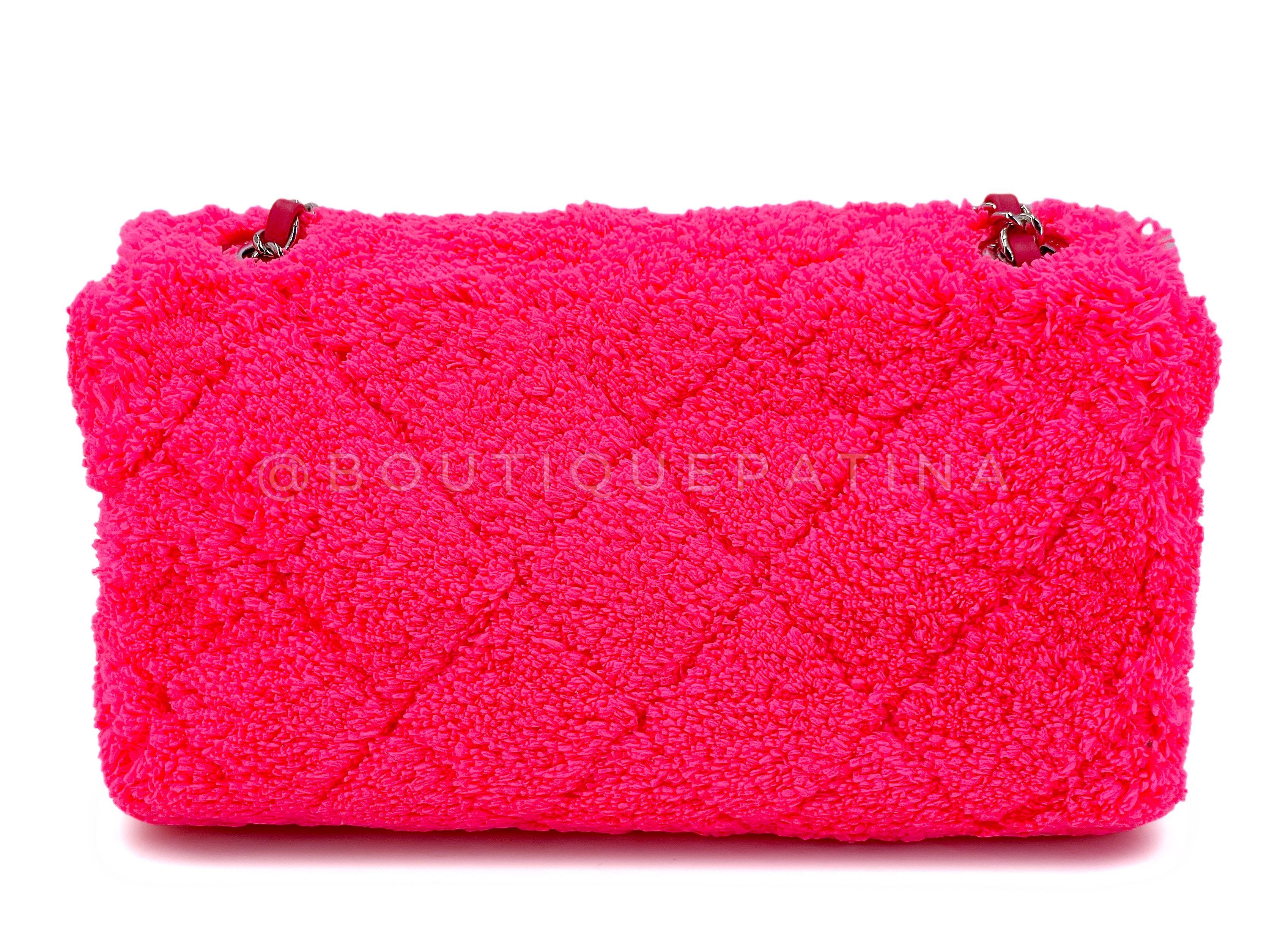 Chanel Neon Pink Terry Fur Flap Bag 67683 For Sale 1