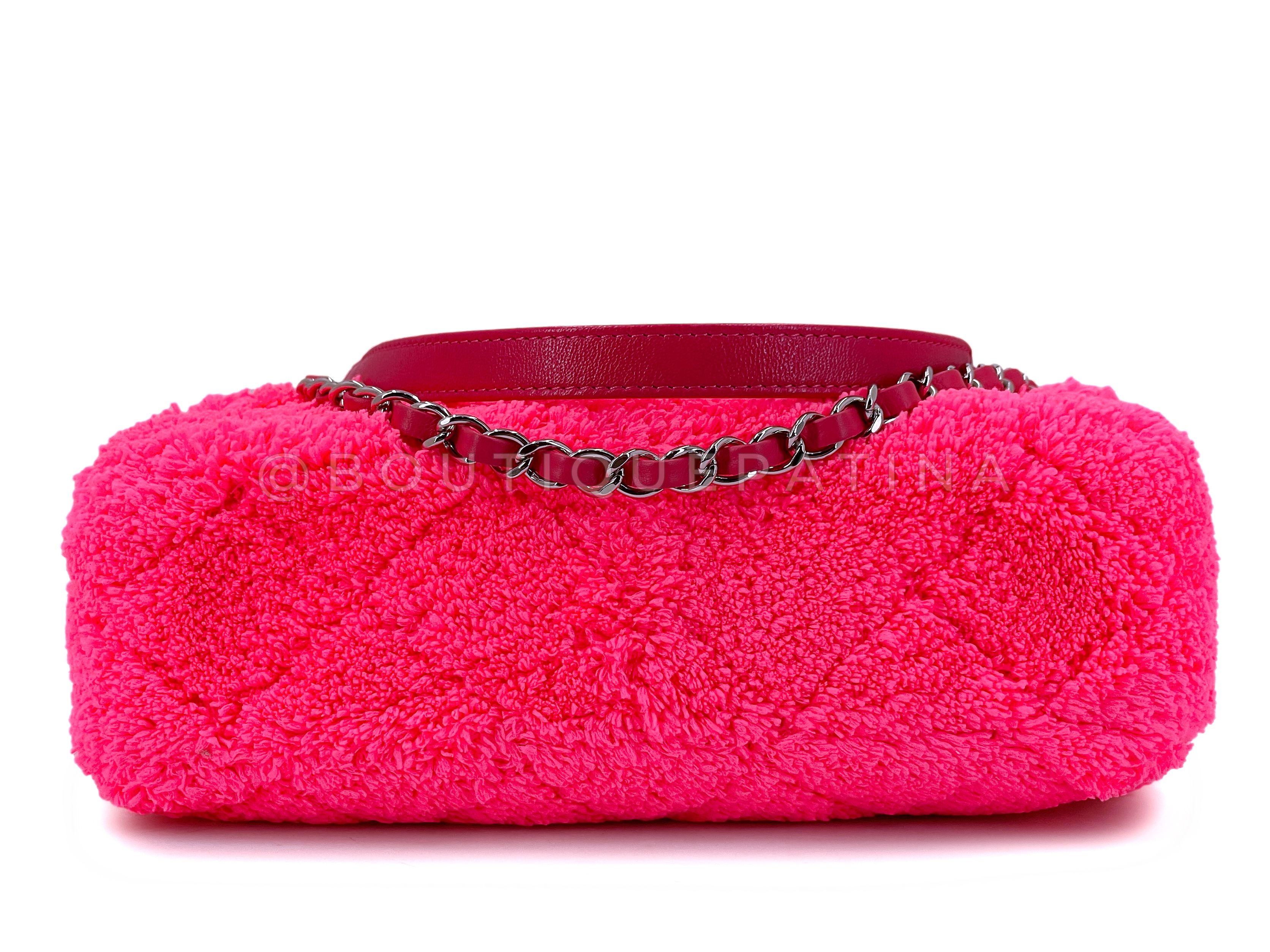 Chanel Neon Pink Terry Fur Flap Bag 67683 For Sale 2