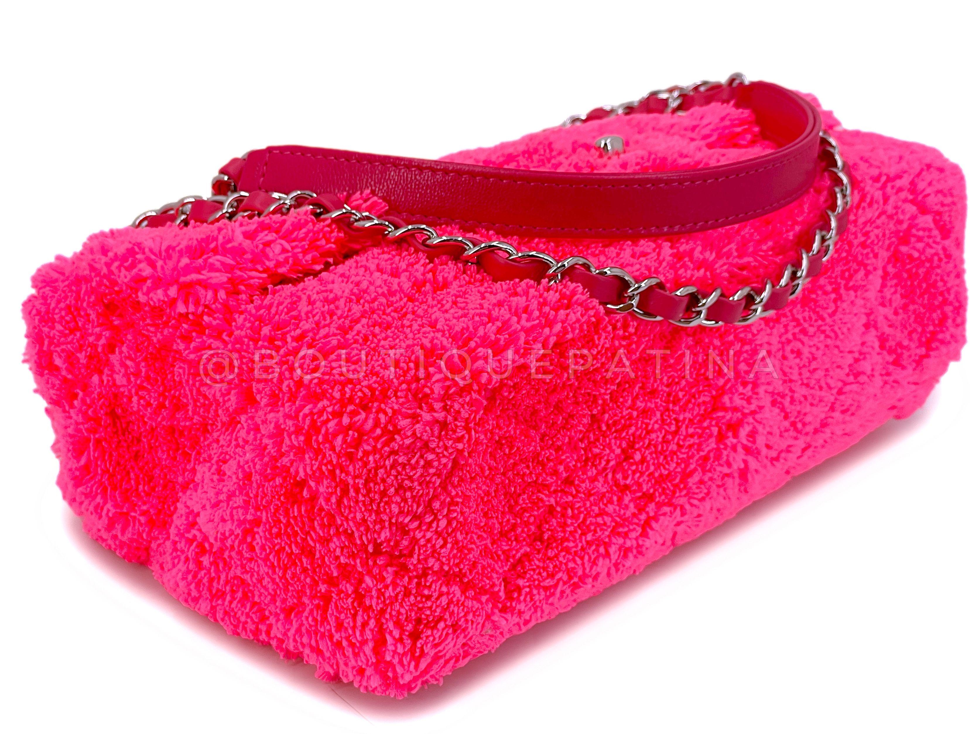 Chanel Neon Pink Terry Fur Flap Bag 67683 For Sale 3