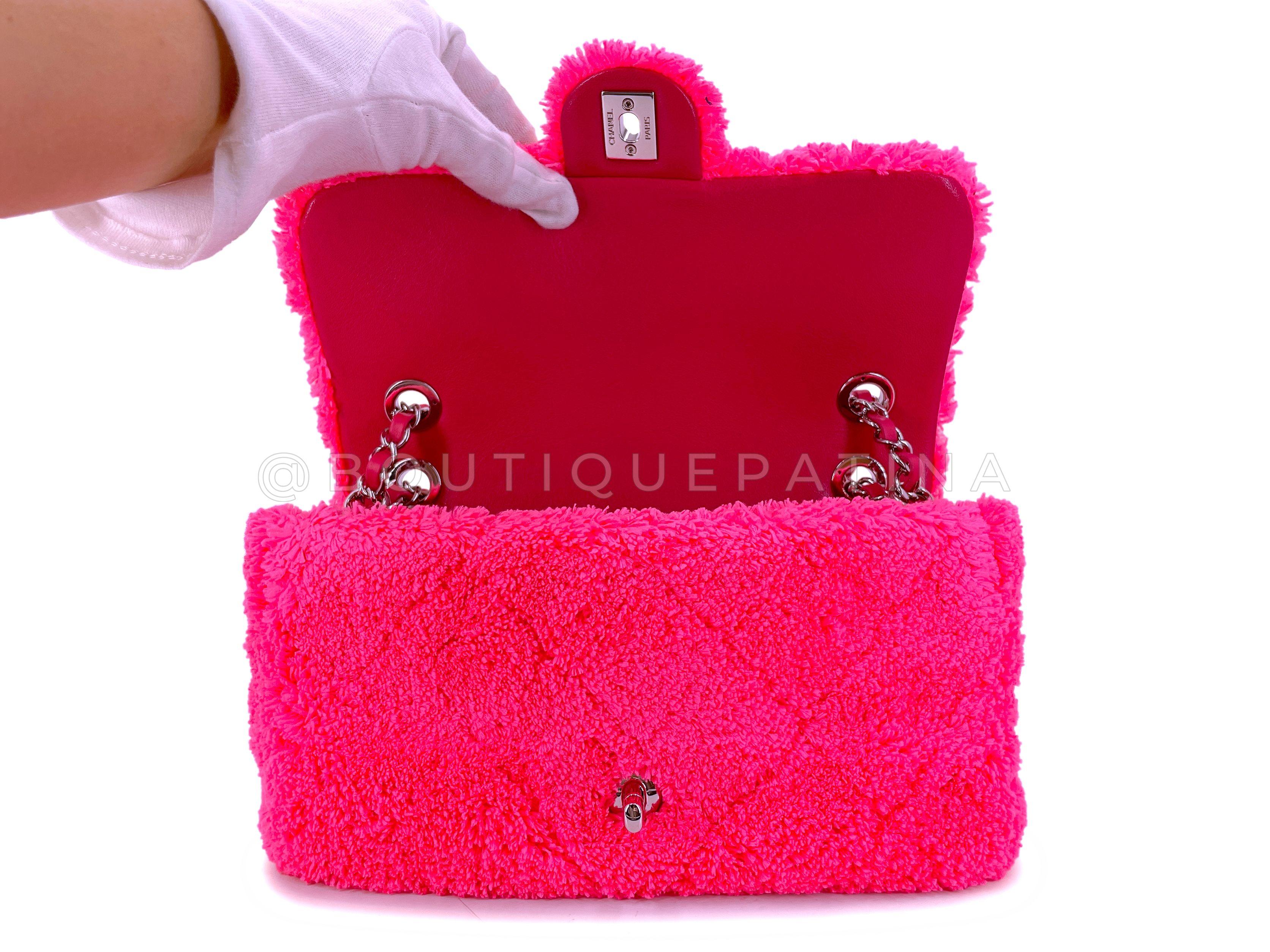 Chanel Neon Pink Terry Fur Flap Bag 67683 For Sale 5