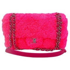 Chanel Neon Pink Terry Fur Flap Bag 67683