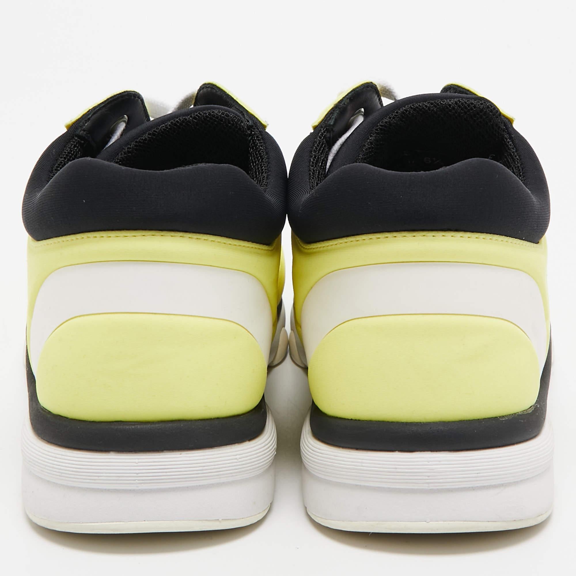 Women's Chanel Neon Yellow/Black Lycra CC Low Top Sneakers Size 36.5
