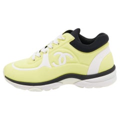 Chanel Neon Yellow/Black Lycra CC Low Top Sneakers Size 36.5