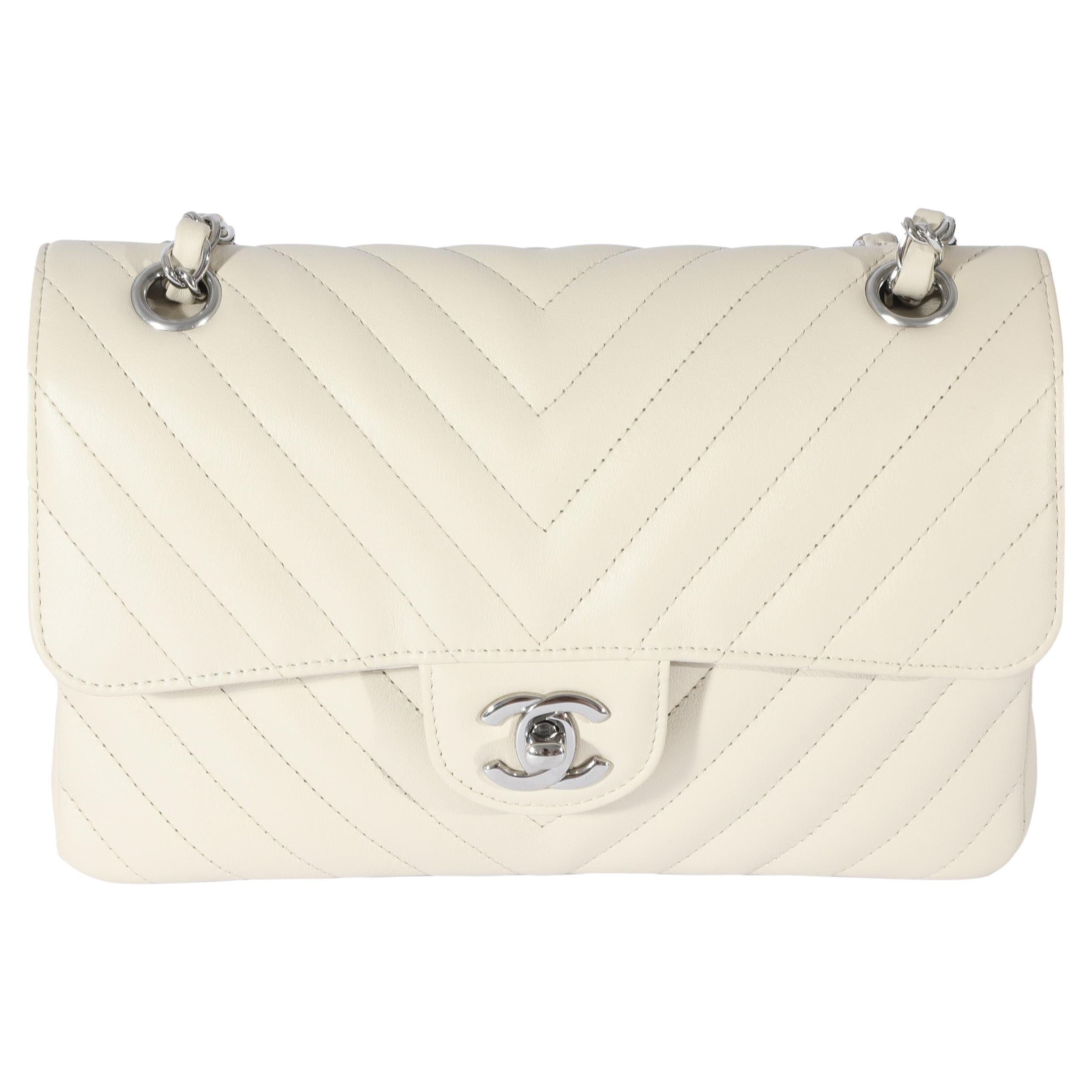 Chanel Neutral Chevron Quilted Leather Small Classic Flap