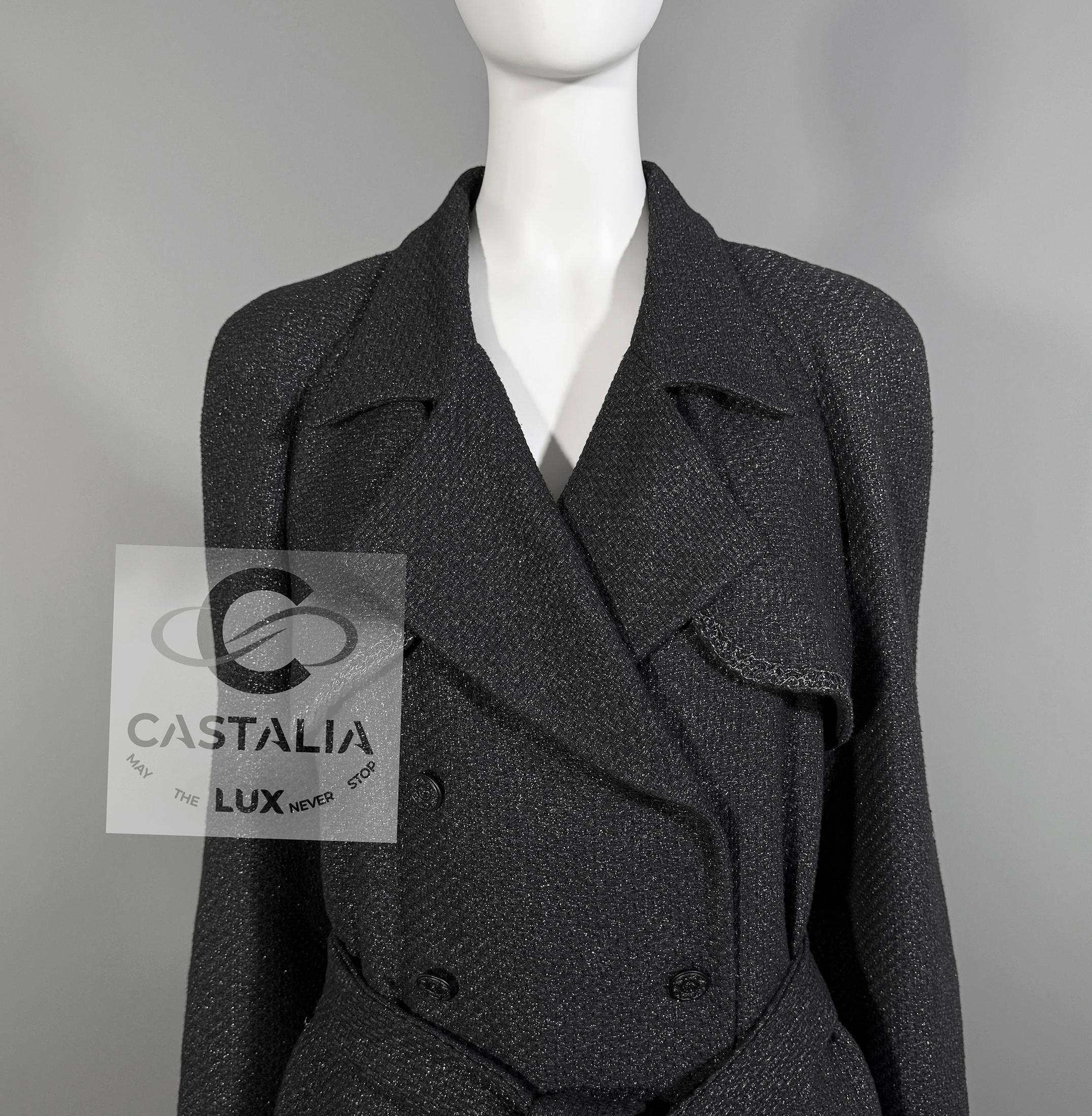 Chanel Nuevo 11K$ Abrigo Trench Tweed Negro Brillo 38 FR en venta 7