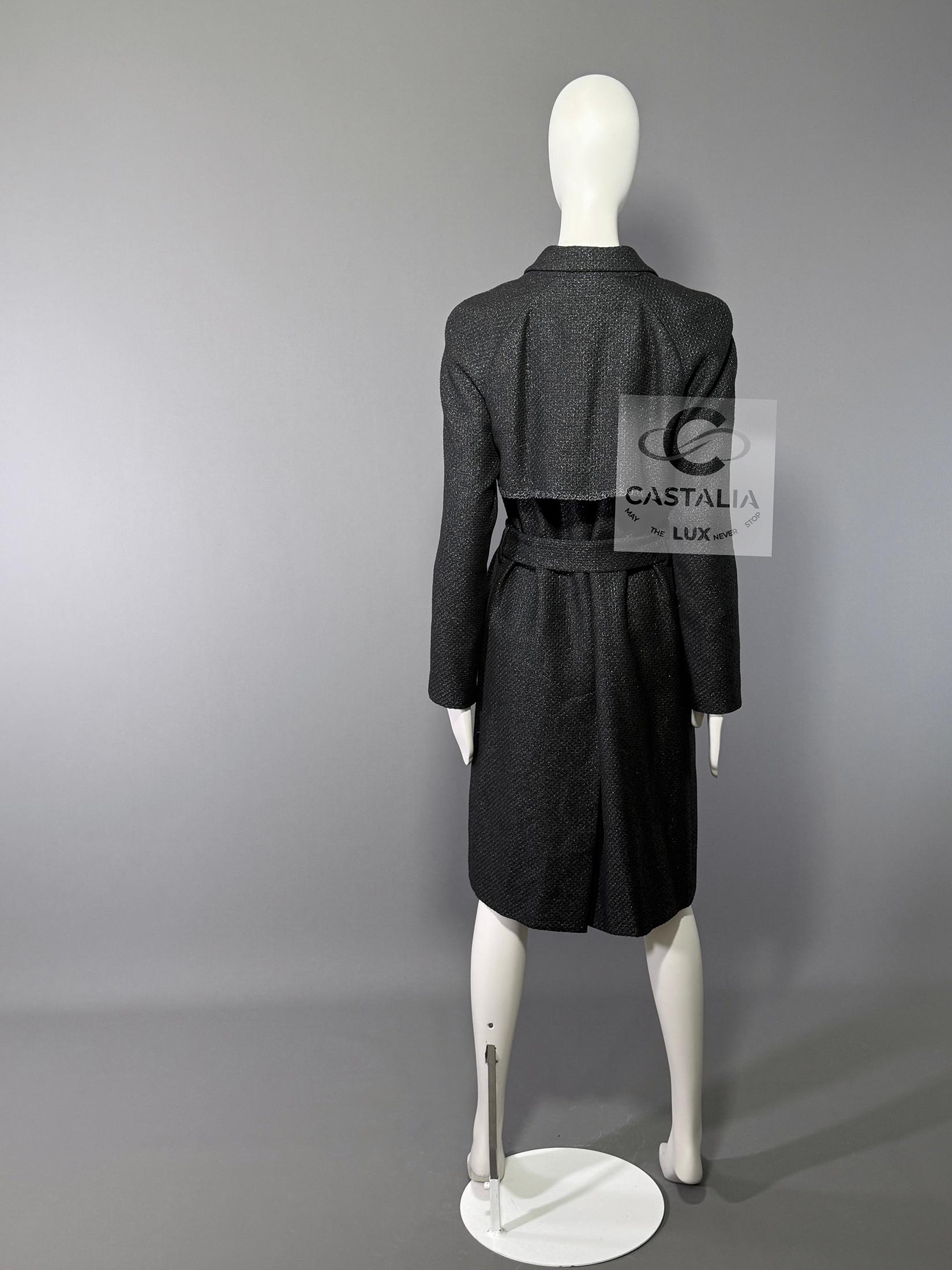 Chanel Nuevo 11K$ Abrigo Trench Tweed Negro Brillo 38 FR en venta 9