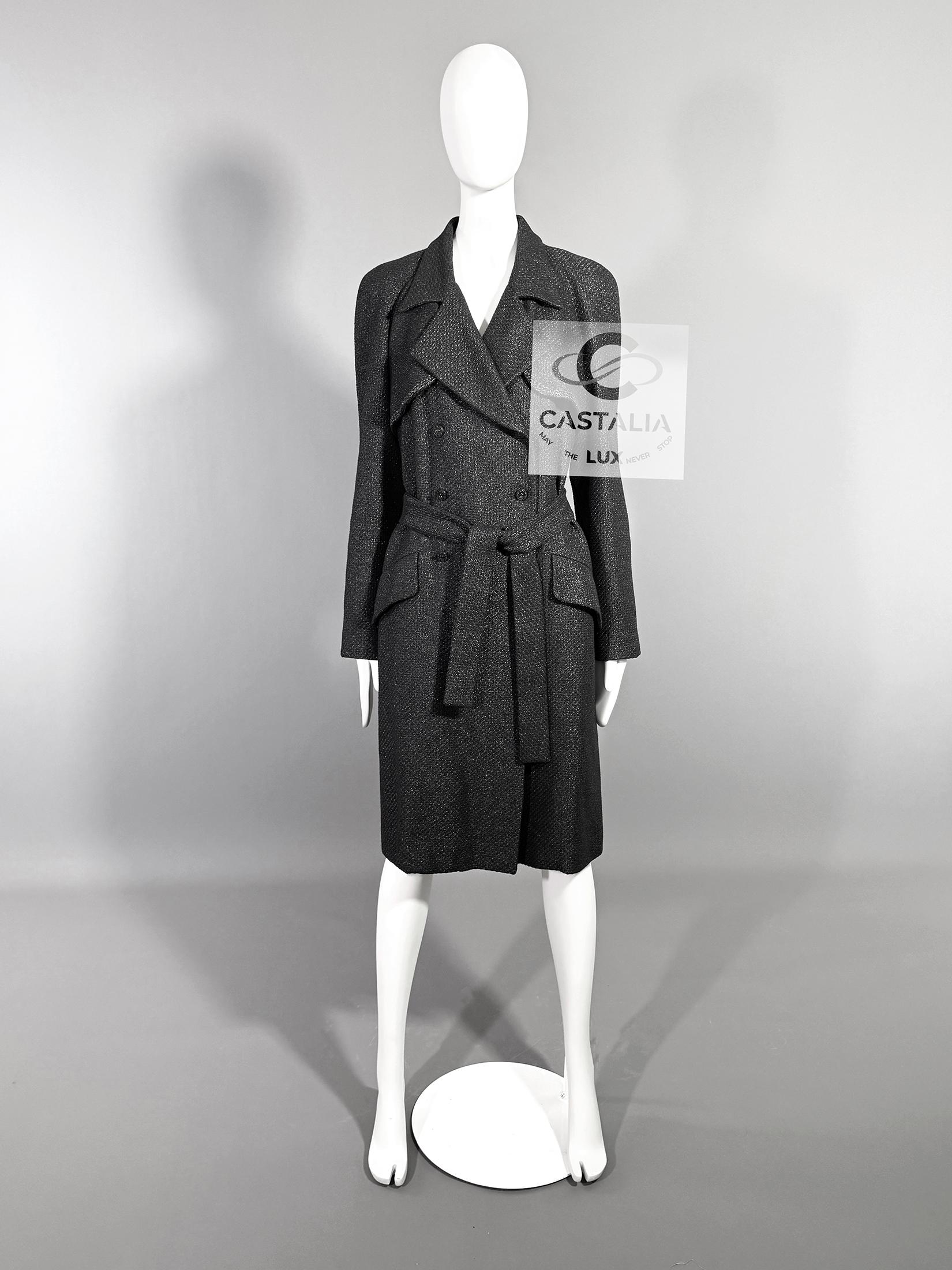 Chanel Nuevo 11K$ Abrigo Trench Tweed Negro Brillo 38 FR en venta 2