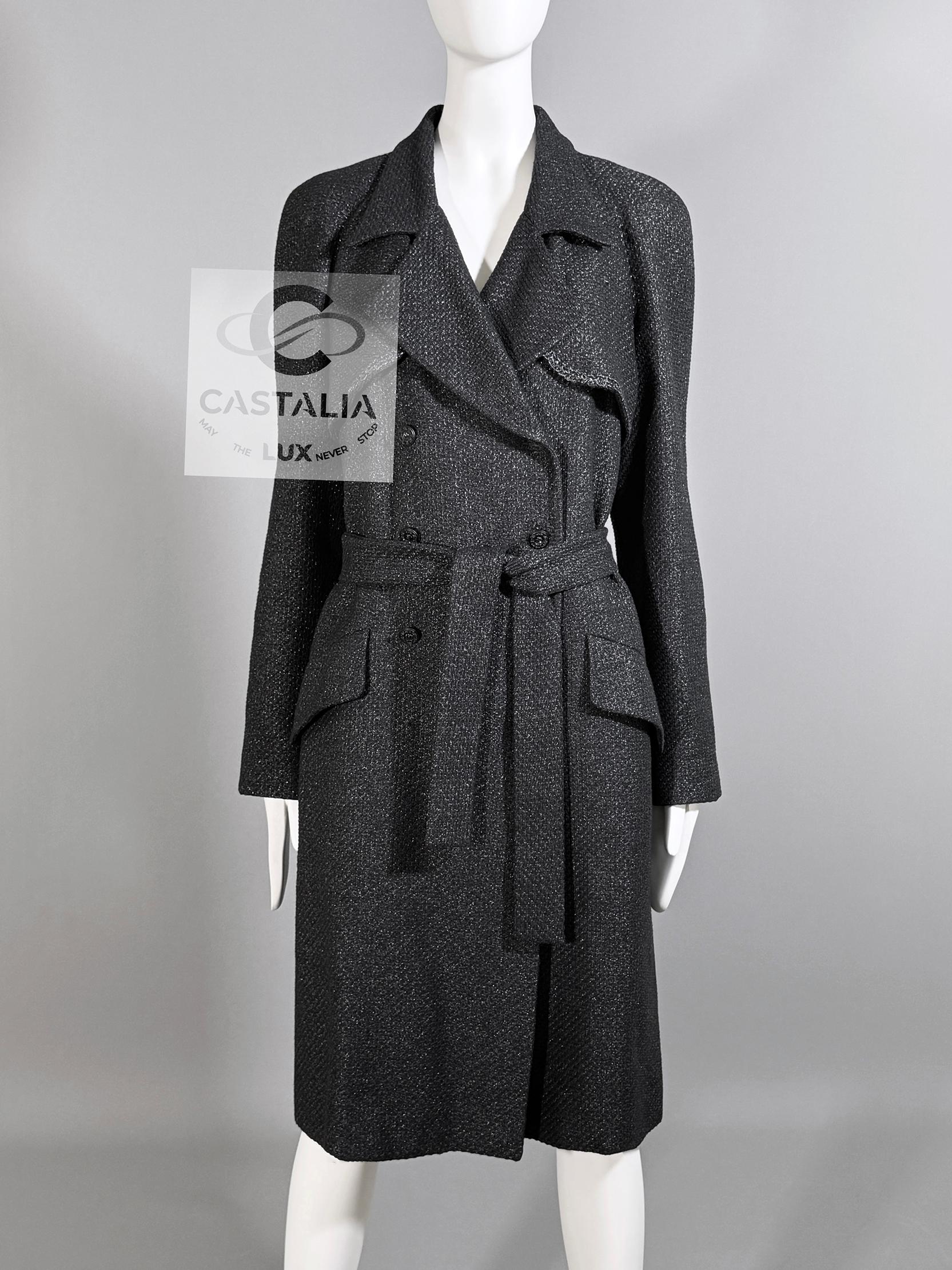 Chanel Nuevo 11K$ Abrigo Trench Tweed Negro Brillo 38 FR en venta 3